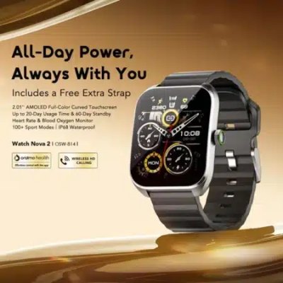 raimo Watch Nova 2 OSW-814 2.01” Amoled Anti-Scratch Panda Glass ip68 Curved Touch screen Smart Watch with Extra Strap